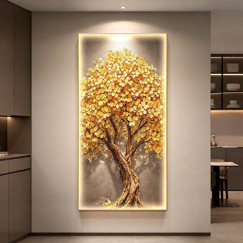 发财树入户玄关装饰画2026新款正对墙壁灯画大气轻奢走廊过道挂画