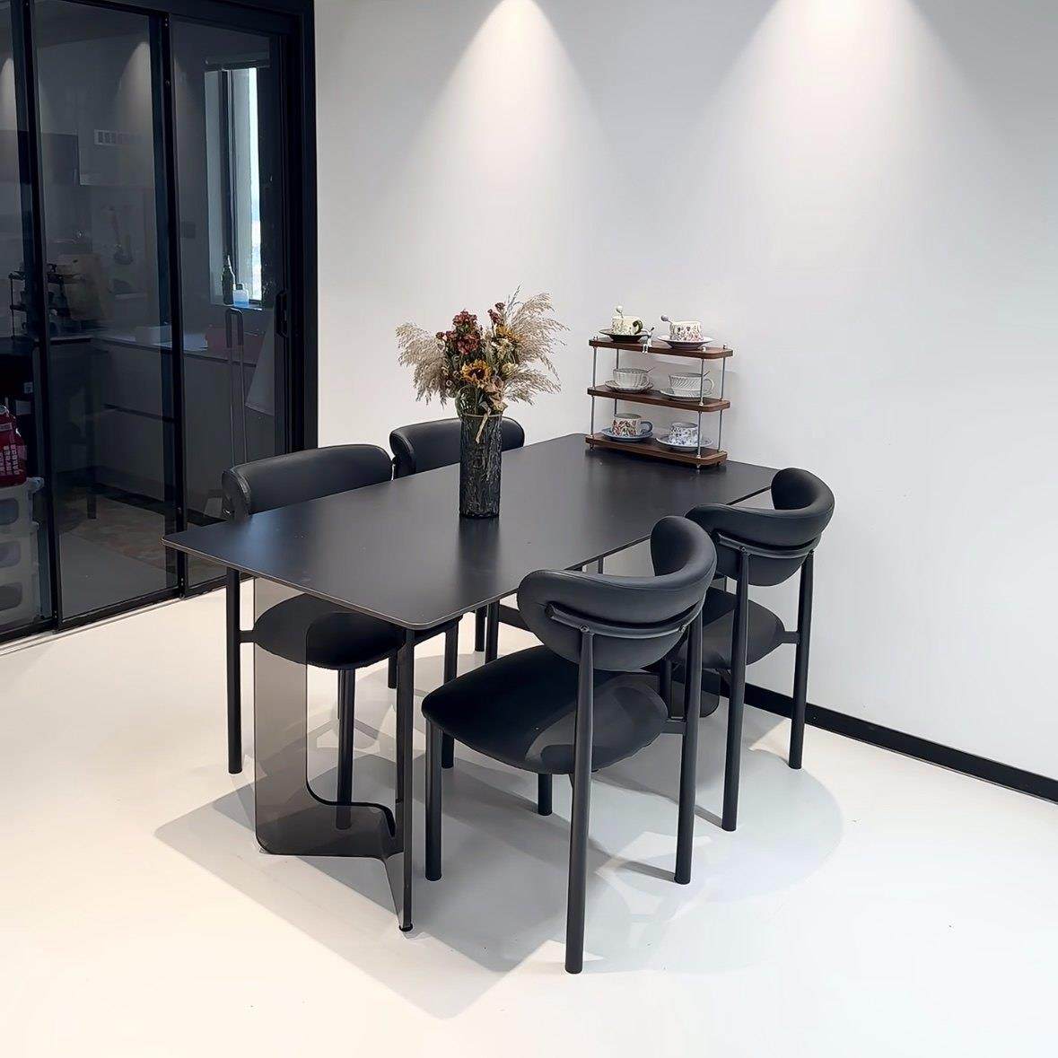 意式极简黑色岩板餐桌椅组合现代简约高端别墅大户型家用长方形桌,住宅家具,岩板餐桌,淘宝优惠券,粉丝福利购,淘宝优惠卷