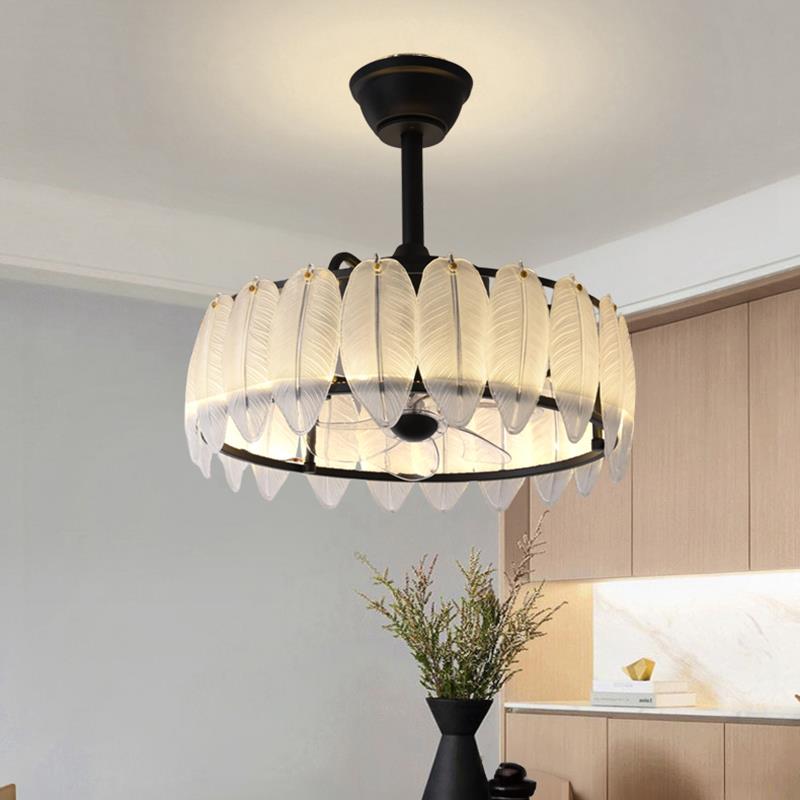 风扇吊灯轻奢现代羽毛客厅灯卧室隐形餐厅风扇灯大风力房间吊扇灯