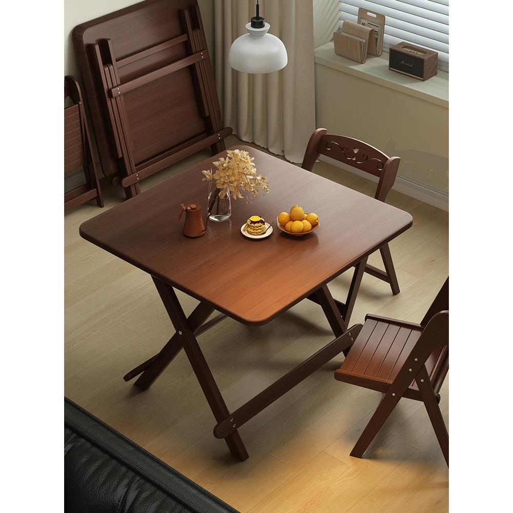 楠竹折叠桌正方形吃饭桌可折叠餐桌家用小户型简易四方桌子长方形