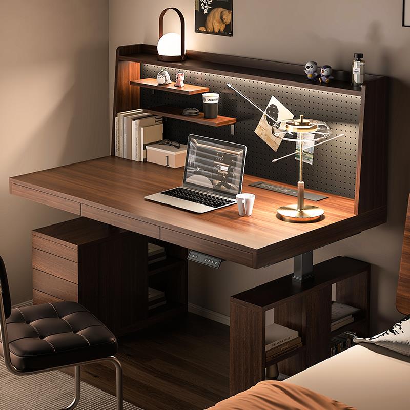 电动升降桌洞洞板置物架组合办公学习桌书桌学生家用实木电脑桌子