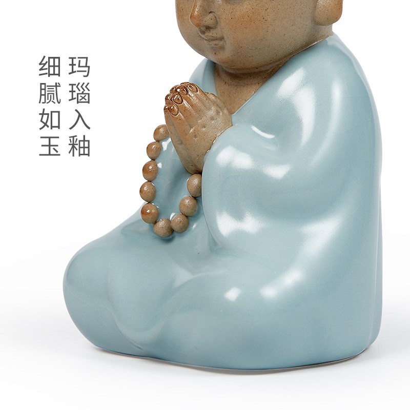 现货速发创意可爱沙弥小和尚摆件陶瓷客厅酒柜家用茶道茶台茶家居