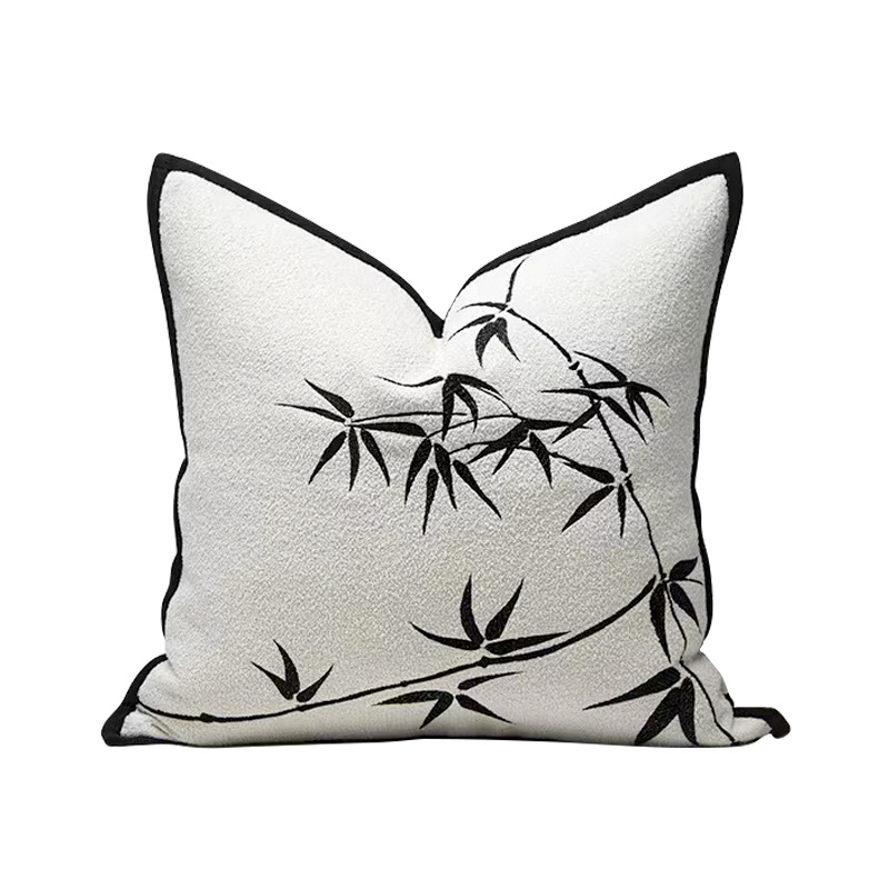 现货速发新中式国墨竹子方枕布艺轻奢抱枕套样板间客厅靠垫靠枕样