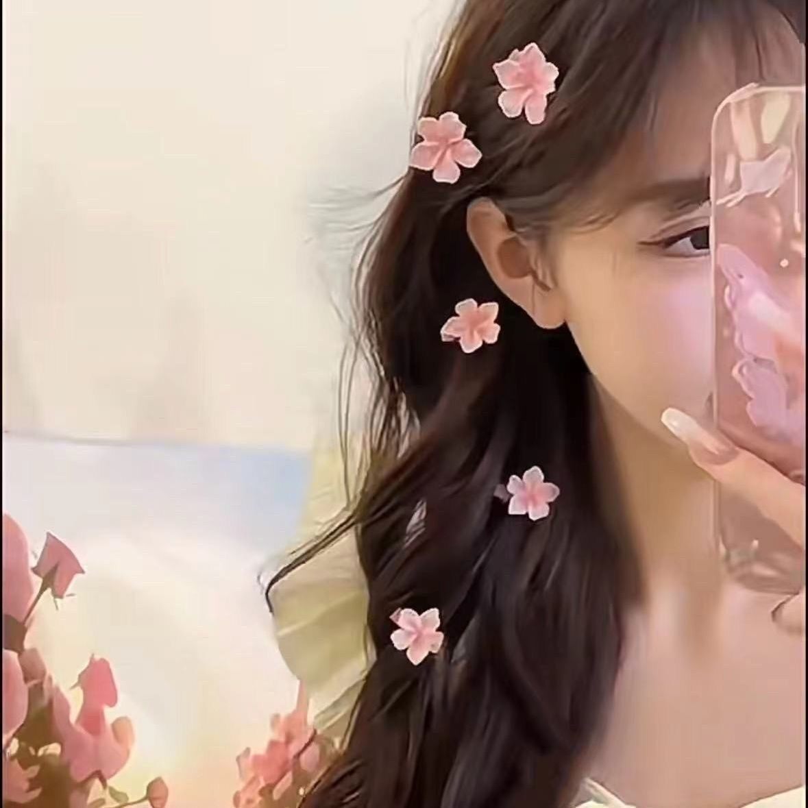 粉色樱花发夹少女刘海侧边夹鸭嘴夹甜美头饰宝宝儿童发圈头绳发饰