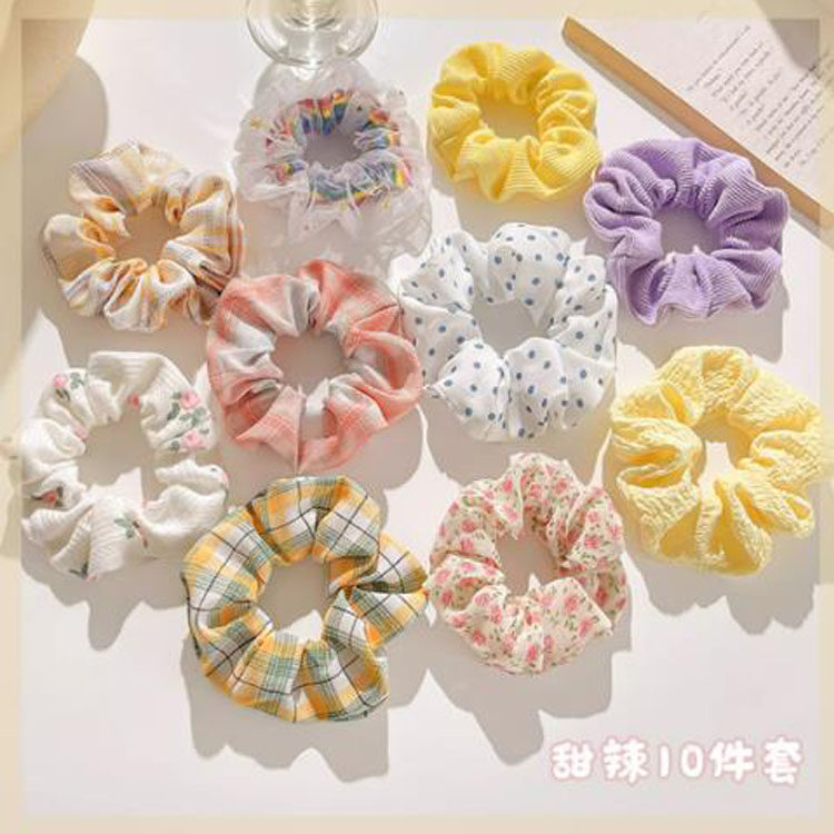 甜美格纹大肠发圈女韩系碎花头绳扎头发发饰10件套