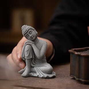 青砂石沉思佛摆件微景观鱼缸造景假山盆景客厅禅意茶桌面石头坐佛