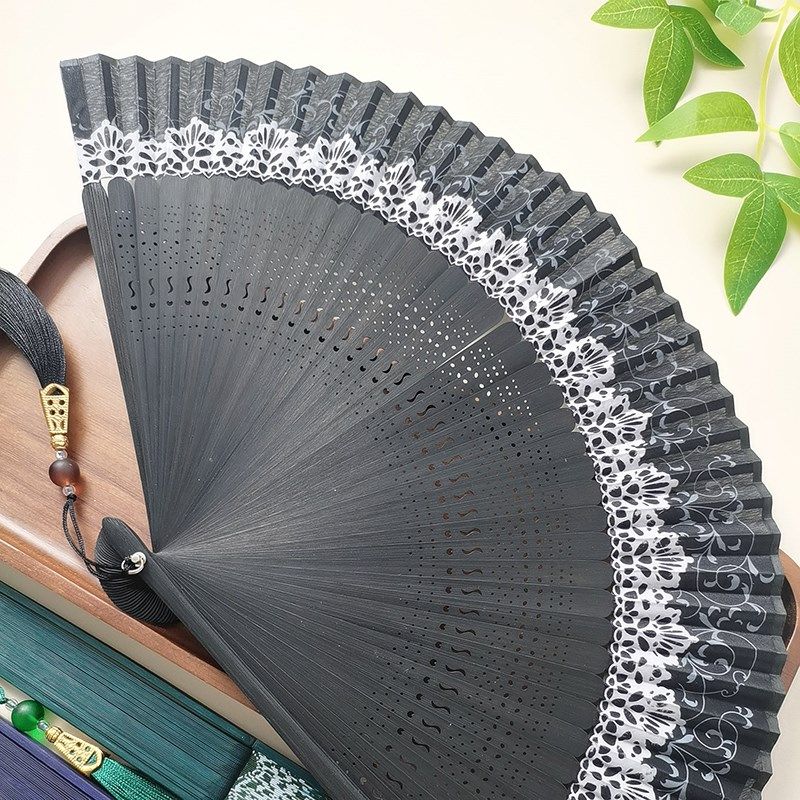 折扇古风黑色折叠扇子中国风旗袍汉服扇子竹扇女新中式小扇子夏天,居家日用,扇子,淘宝优惠券,粉丝福利购,淘宝优惠卷