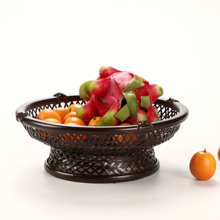 手工竹编收纳盒 托盘水果篮 复古带盖茶具收纳筐家用整理提篮 日式