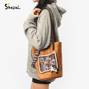 拾嘉水桶包斜挎包包女高级大容量帆布包托特通勤休闲百搭单肩时尚