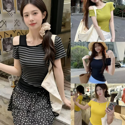 韩系条纹显瘦T恤女2026春夏