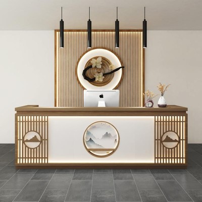 水曲柳原木色前台新中式收银台复古吧台小型店铺商用前台网红柜台