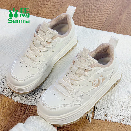 森马加绒熊猫板鞋女2025冬季新款