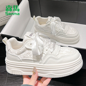 国风刺绣小白鞋 休闲板鞋 女款 爆款 森马女鞋 冬季 2026新款 时尚 子厚底