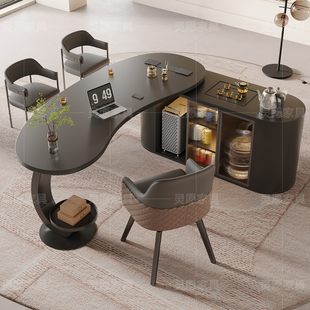 高端岩板茶桌椅组合老板办公一体接待泡茶台轻奢现代美容院茶桌