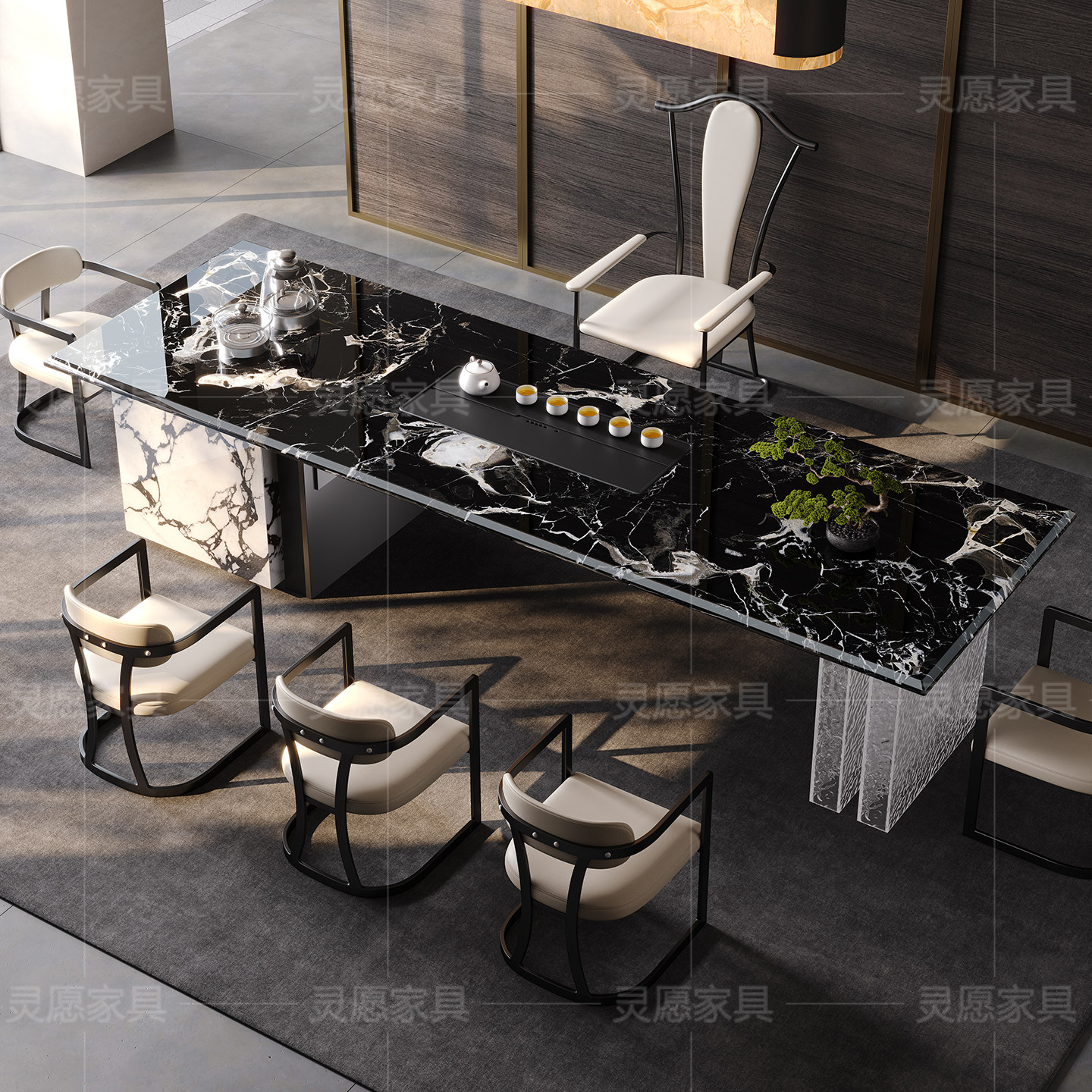 高端黑玫瑰奢石茶台轻奢现代办公一体别墅洽谈接待泡茶桌椅组合,住宅家具,家用茶台/茶桌,淘宝优惠券,粉丝福利购,淘宝优惠卷