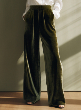Petit Bari 宽松垂感丝绒阔腿长裤女 松紧腰头舒适不勒腰