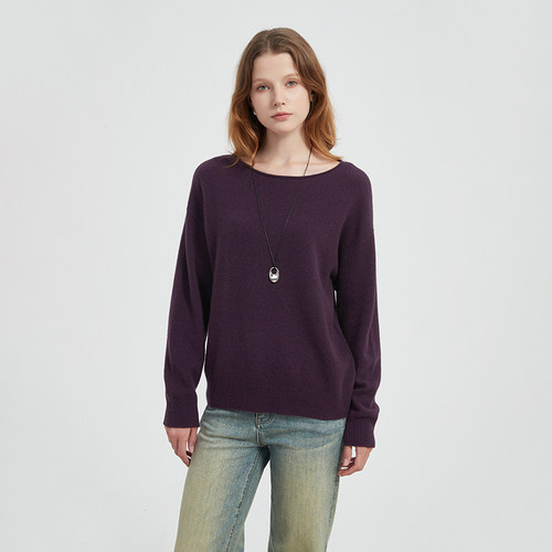 一字领羊毛羊绒针织衫上衣