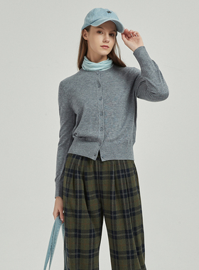 Petit Bari百搭休闲圆领针织开衫女 慵懒风羊毛针织开衫 可机洗