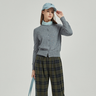 慵懒风羊毛针织开衫 女 可机洗 Bari百搭休闲圆领针织开衫 Petit