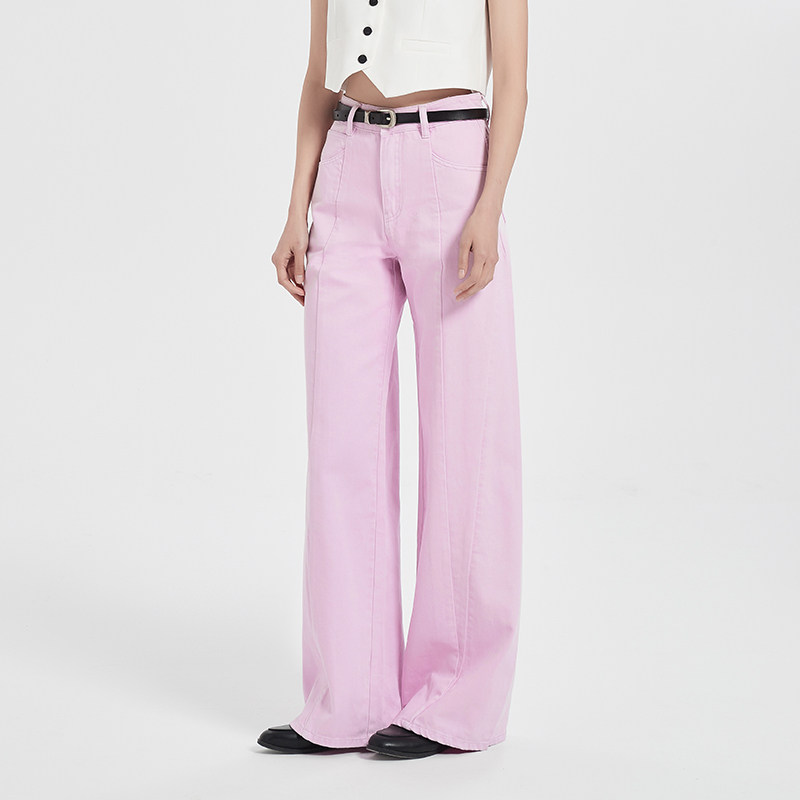 Petit Bari设计感廓型牛仔裤 遮胯显瘦紫粉色女士长裤 高腰垂坠,女装/女士精品,牛仔裤,淘宝优惠券,粉丝福利购,淘宝优惠卷