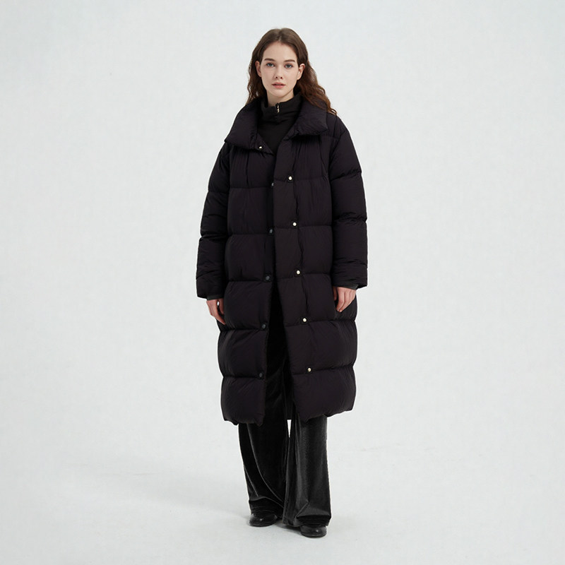 Petit Bari简约软糯超轻泡芙长款立领羽绒服女 秋冬