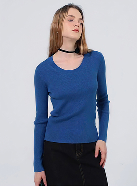 Petit Bari基础百搭圆领修身针织毛衣女 可机洗气质U领修身针织衫