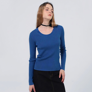 针织衫 Petit 可机洗气质U领修身 针织毛衣女 Bari基础百搭圆领修身