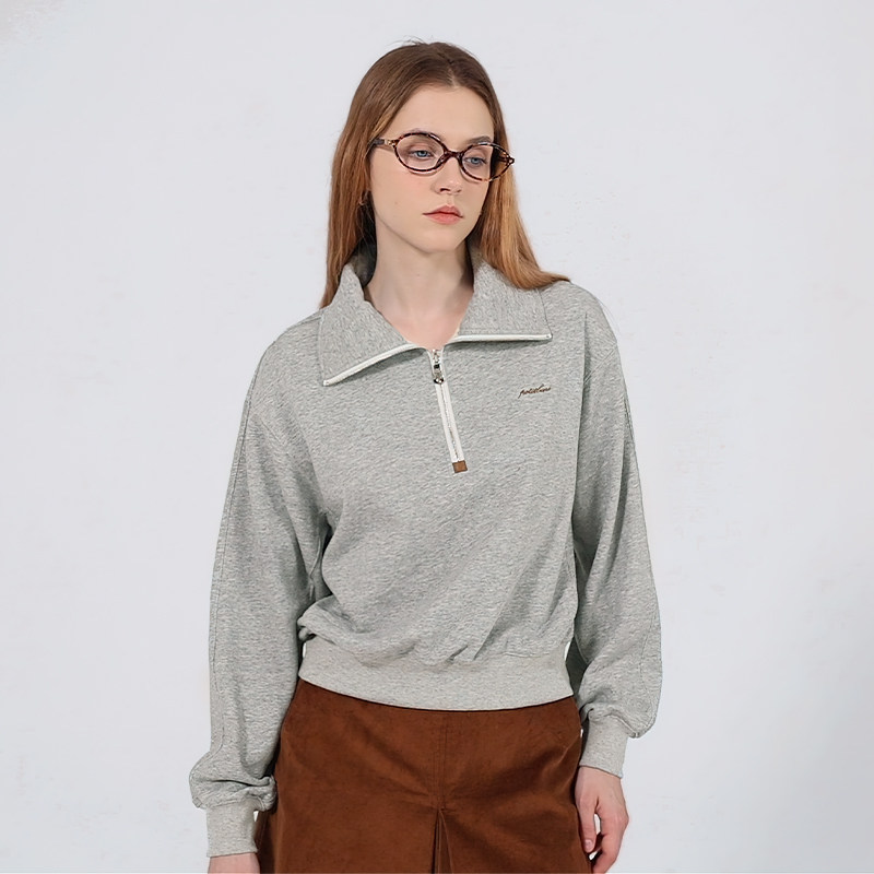 Petit Bari 休闲立领浅灰短款长袖卫衣 翻领半拉链设计休闲复古风,女装/女士精品,卫衣/绒衫,淘宝优惠券,粉丝福利购,淘宝优惠卷