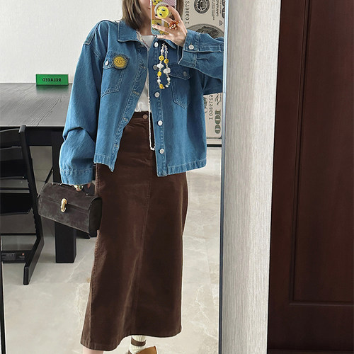 灯芯绒A字后开衩显瘦半身裙女