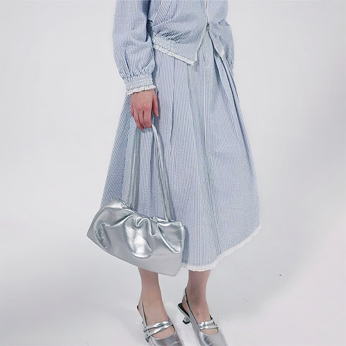 PB肌理感条纹刺绣百褶半裙