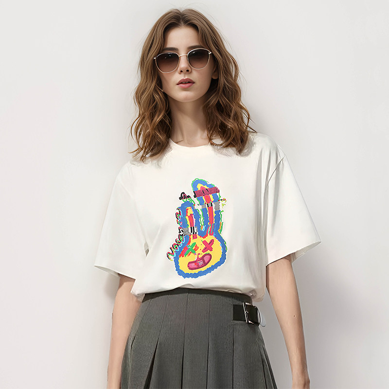 Petit Bari 夏季设计师联名俏皮兔子短袖T恤女 纯棉宽松