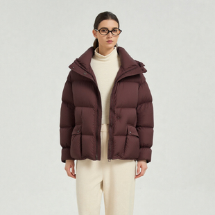 Petit 秋冬保暖 Bari简约连帽口袋泡芙羽绒服外套女