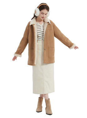 Petit Bari 灯芯绒A字开衩女士中长款半裙 复古直筒修身显瘦秋冬