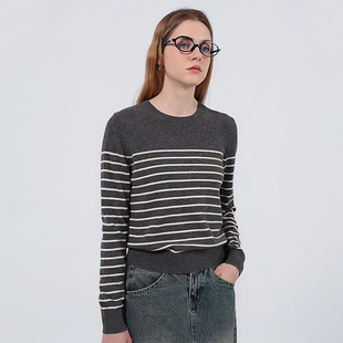 高知感条纹绵羊毛圆领针织套头衫 Petit Bari