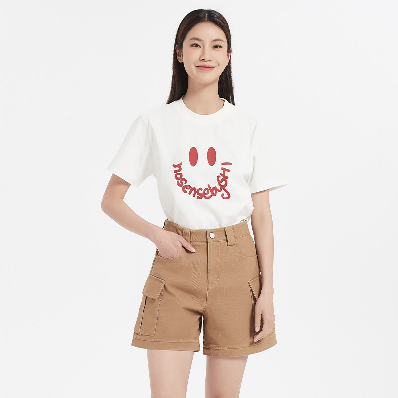 Petit Bari设计师联名款 女士设计感笑脸短袖T恤 青春活