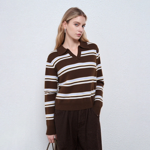 Petit 秋冬 Bari高智简约撞色条纹POLO领针织毛衣女
