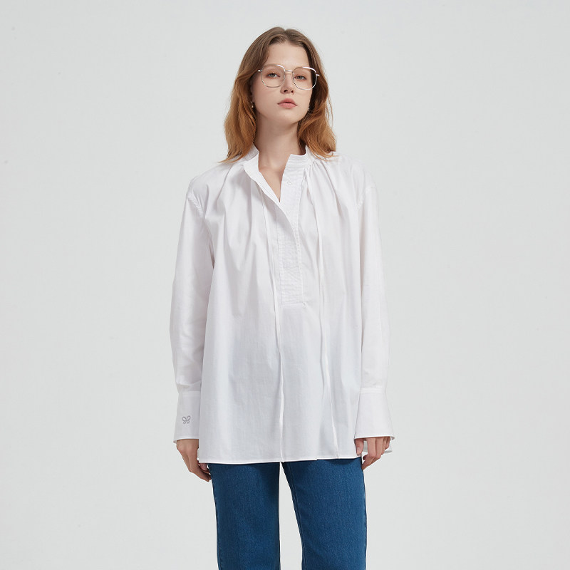 Petit Bari法式小立领设计感系带长袖衬衫女 秋冬 气质简