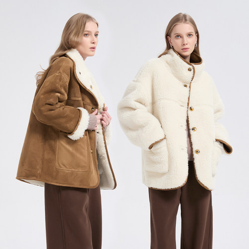 PetitBari两面穿绒面短外套秋冬