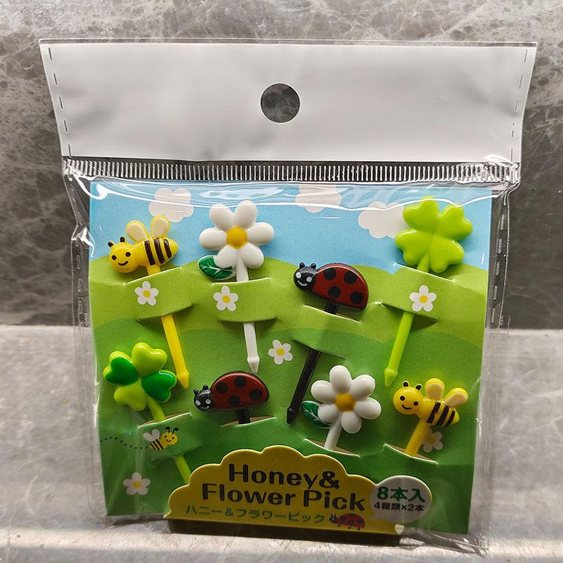 现货！儿童水果叉卡通动物蜜蜂便当装饰家用安全可爱宝宝小甜品签