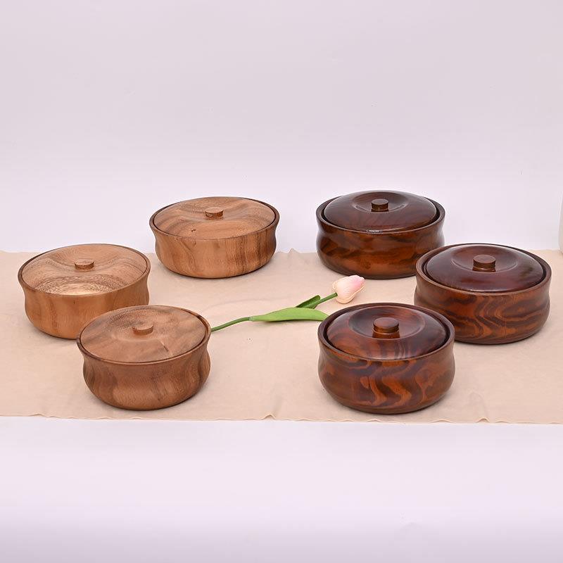 产地货源实木创意泡面碗木质蒙古族食盒整木挖制带盖木碗量大从优