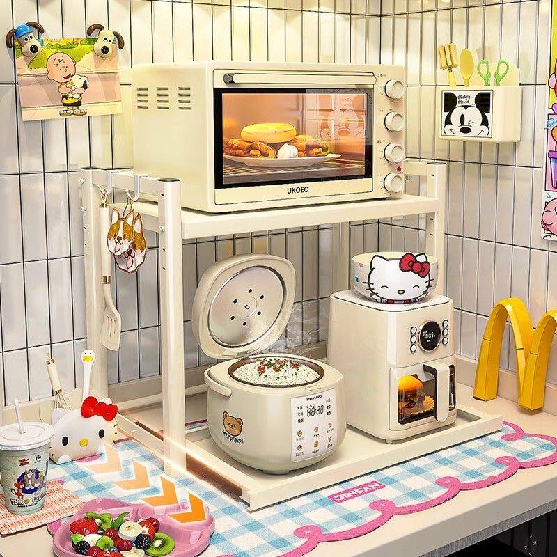 厨房微波炉置物架多功能电饭煲烤箱台面空气炸锅双层电器收纳架子