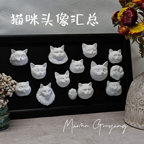DIY宠物石膏涂色猫头布偶田园猫英短美短白胚出风口冰箱贴定制
