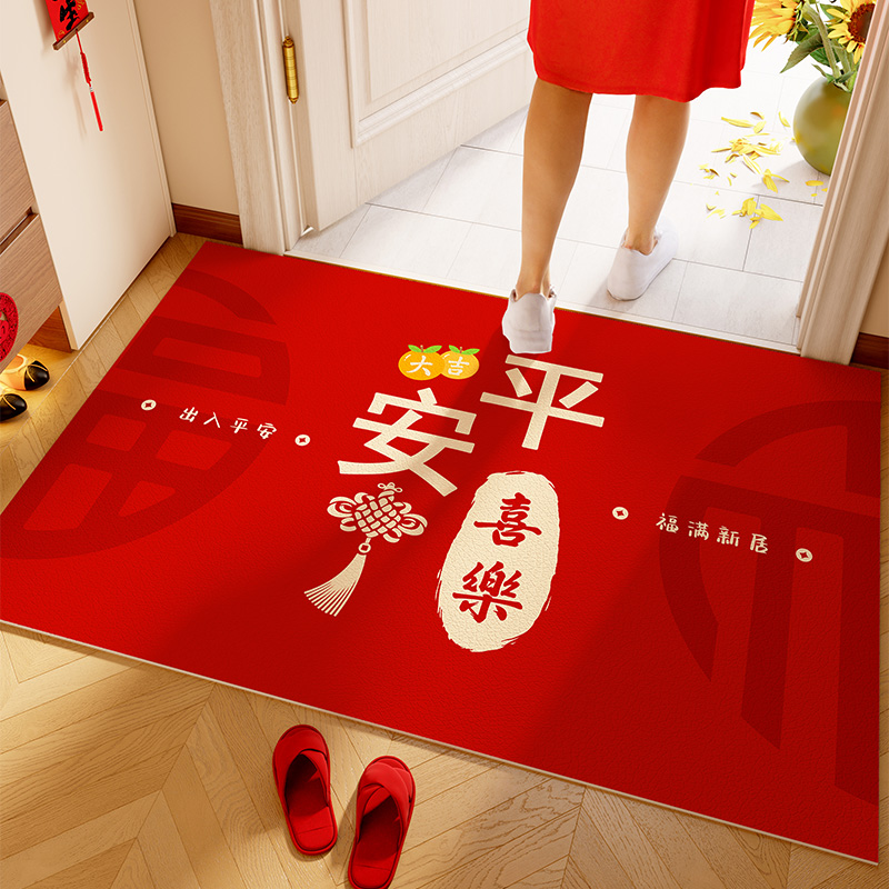2025新款入户门地垫家用pvc红色进门脚垫防滑可裁剪可擦免洗皮革