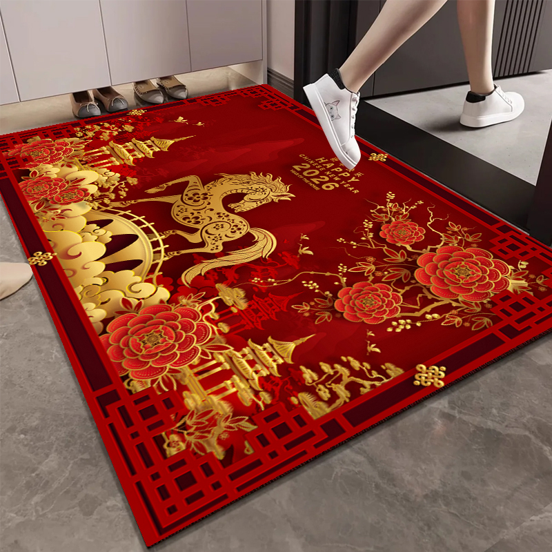 马年地垫2026新年入户门垫红色进门防滑耐脏脚垫免洗耐磨除尘垫
