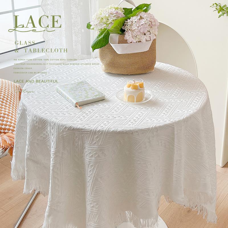 ALEX 高级感法式ins风日系白色桌布床头柜盖布蕾丝圆桌布餐桌布