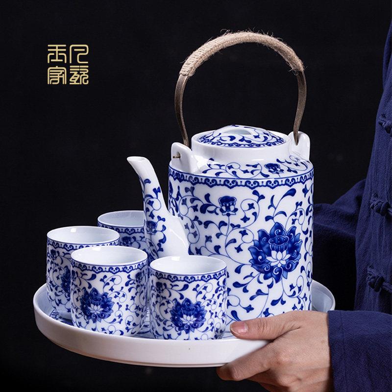 陶瓷茶壶茶具套装家用景德镇青花瓷中式大容量冷水壶凉水壶提梁壶