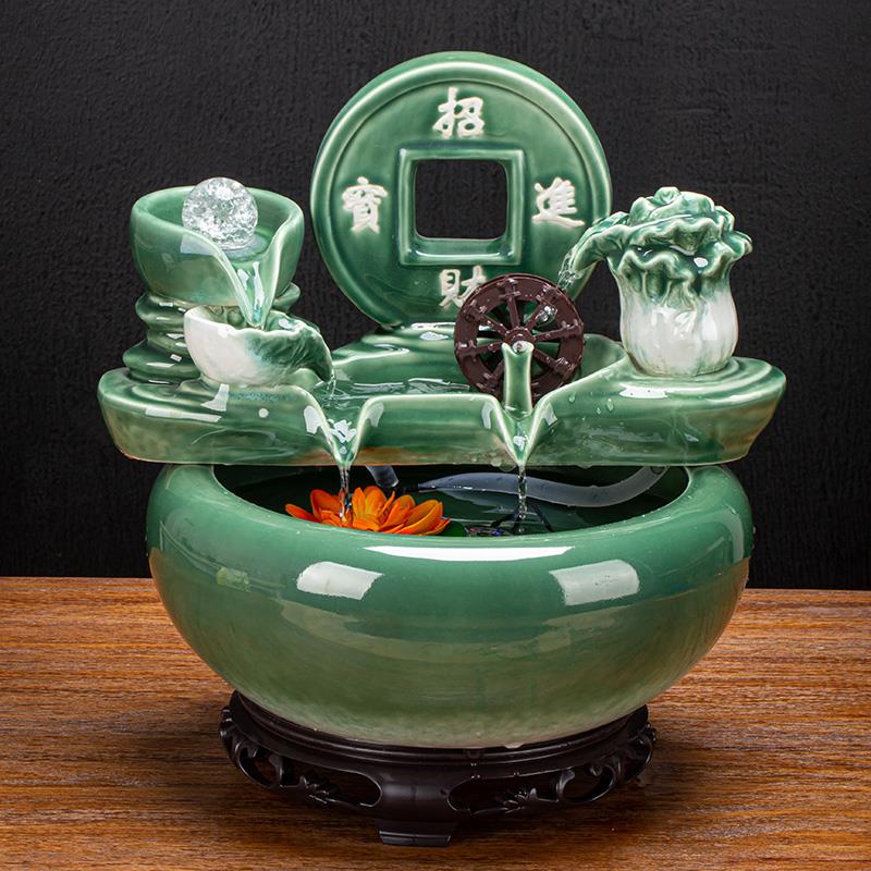 养鱼招财流水摆件装饰循环水风水球喷泉陶瓷鱼缸客厅桌面创意造景