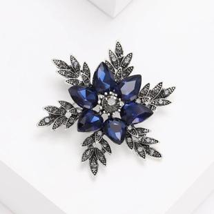 时尚 新品 创意墨蓝小水晶雪花胸针 韩版 气质西服领针配饰 水钻别针