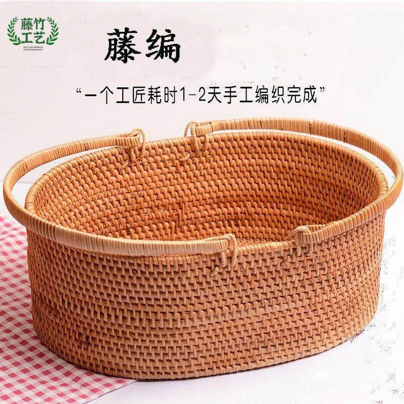 越南藤编野餐手提篮编织买菜篮子瓜果蔬菜面包水果杂物收纳大号筐,收纳整理,购物篮,淘宝优惠券,粉丝福利购,淘宝优惠卷