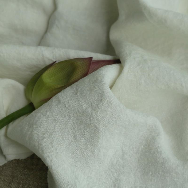 法国进口纱本白色纯亚麻布料 单层不透 敦实顺垂面料【白石】